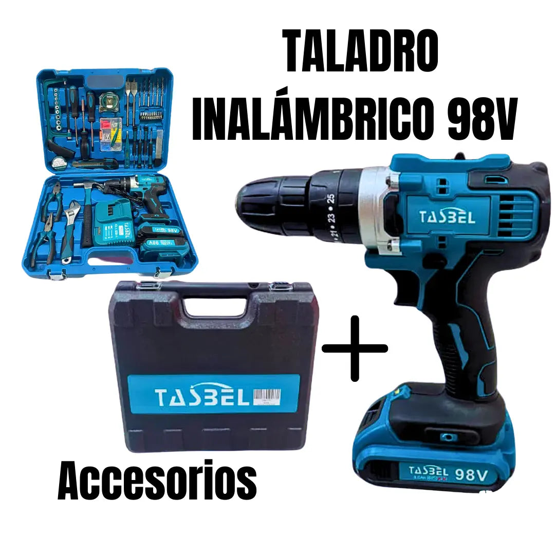 Potente Taladro Con Accesorios 98v Inalámbrico