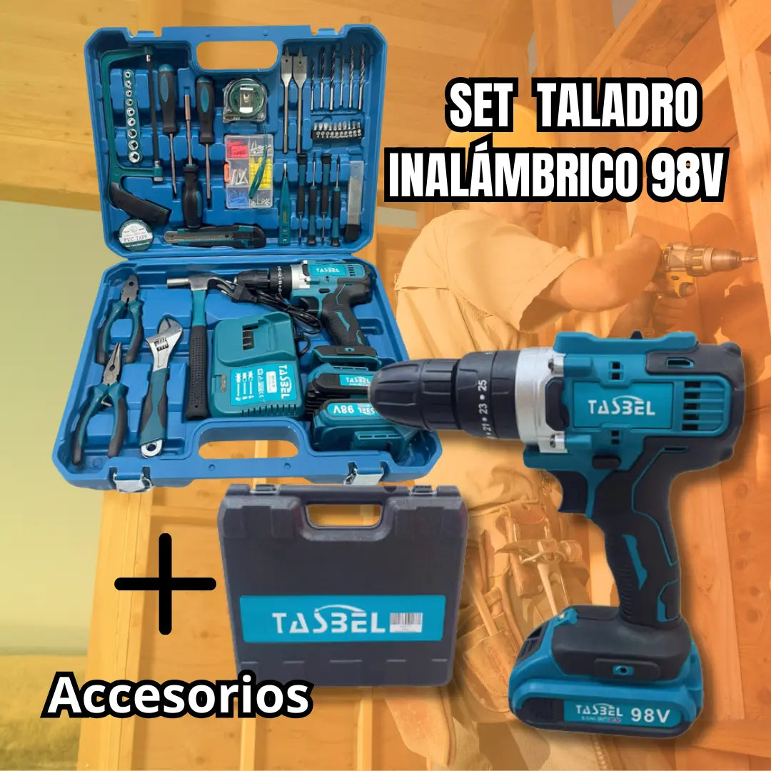 Potente Taladro Con Accesorios 98v Inalámbrico